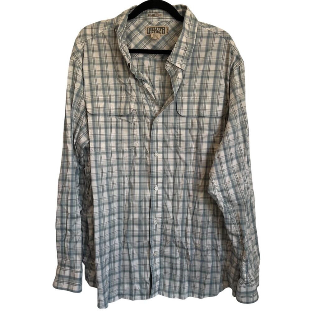 Duluth Trading Co. Button-Down LS Relaxed Fit‎ Shirt in Blue White Plaid